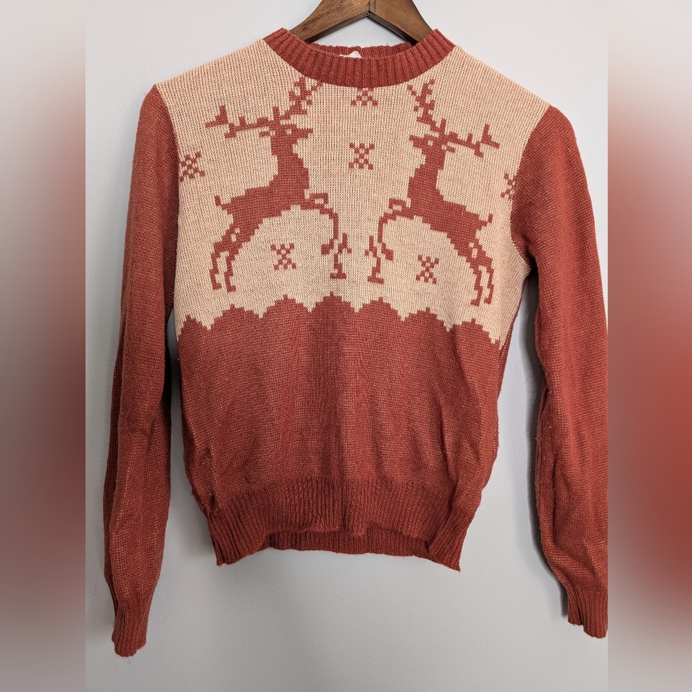 Vintage 1970's brown reindeer holiday sweater